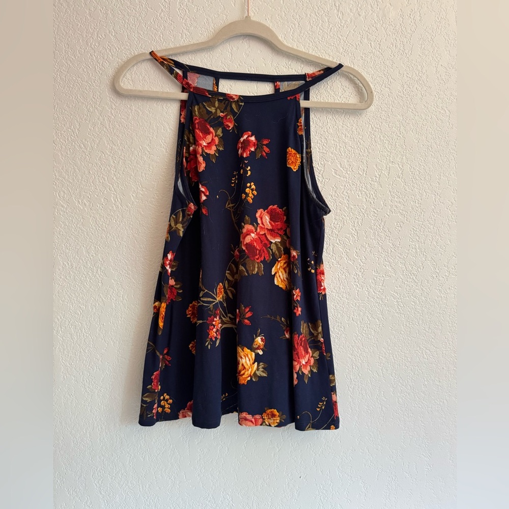 Floral Sleeveless Top - Navy and Red